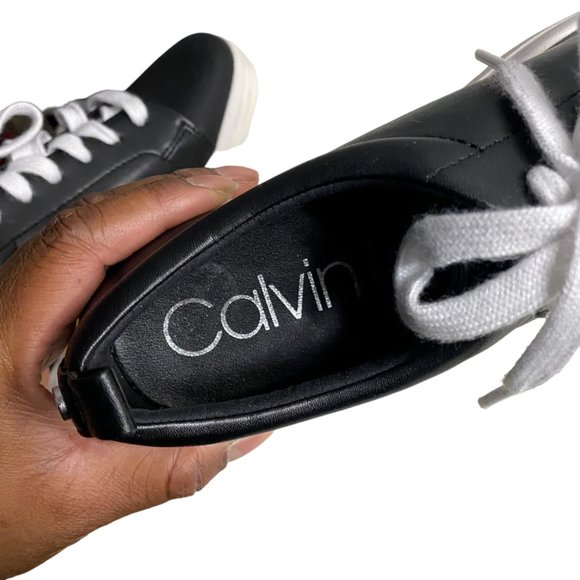 Calvin Klein Women's Madie Black & White Faux Leather Lace Up Sneakers - Picture 6 of 9